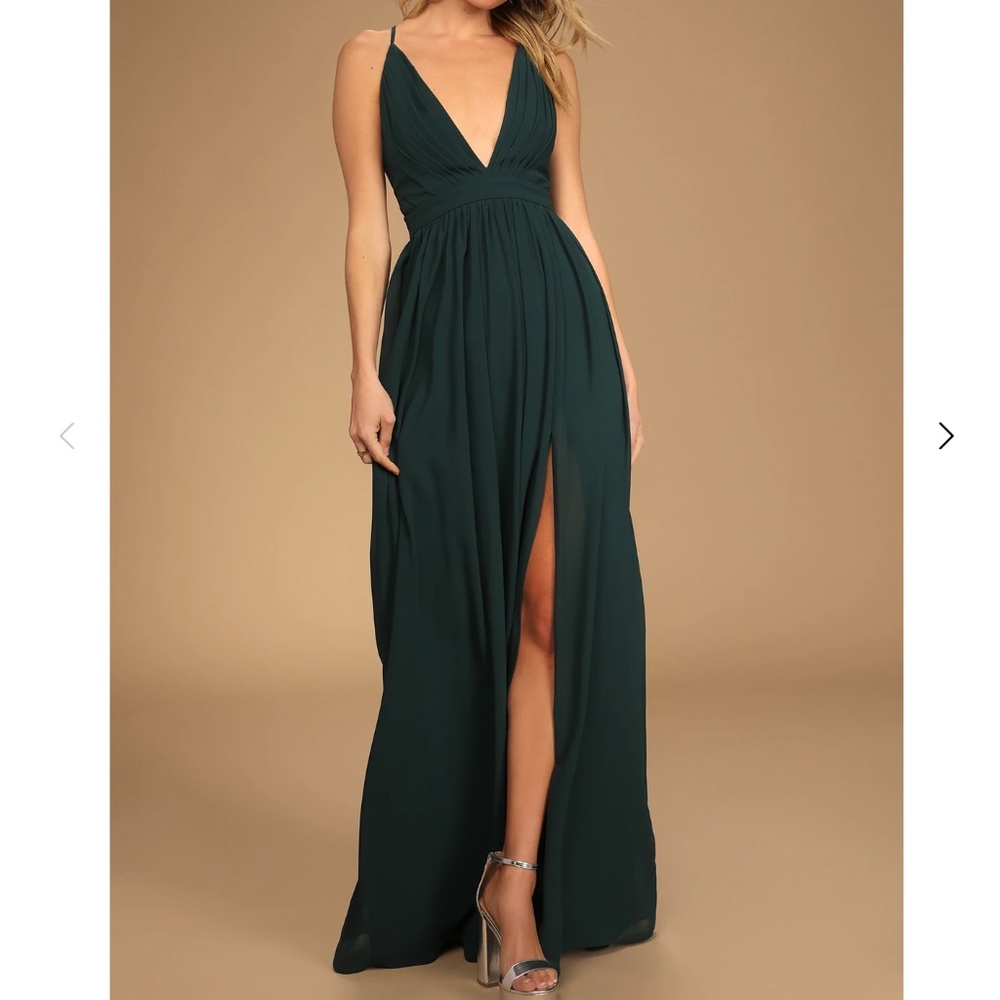 Lulu's Ballroom Bliss Emerald Green Pleated Maxi Dress
